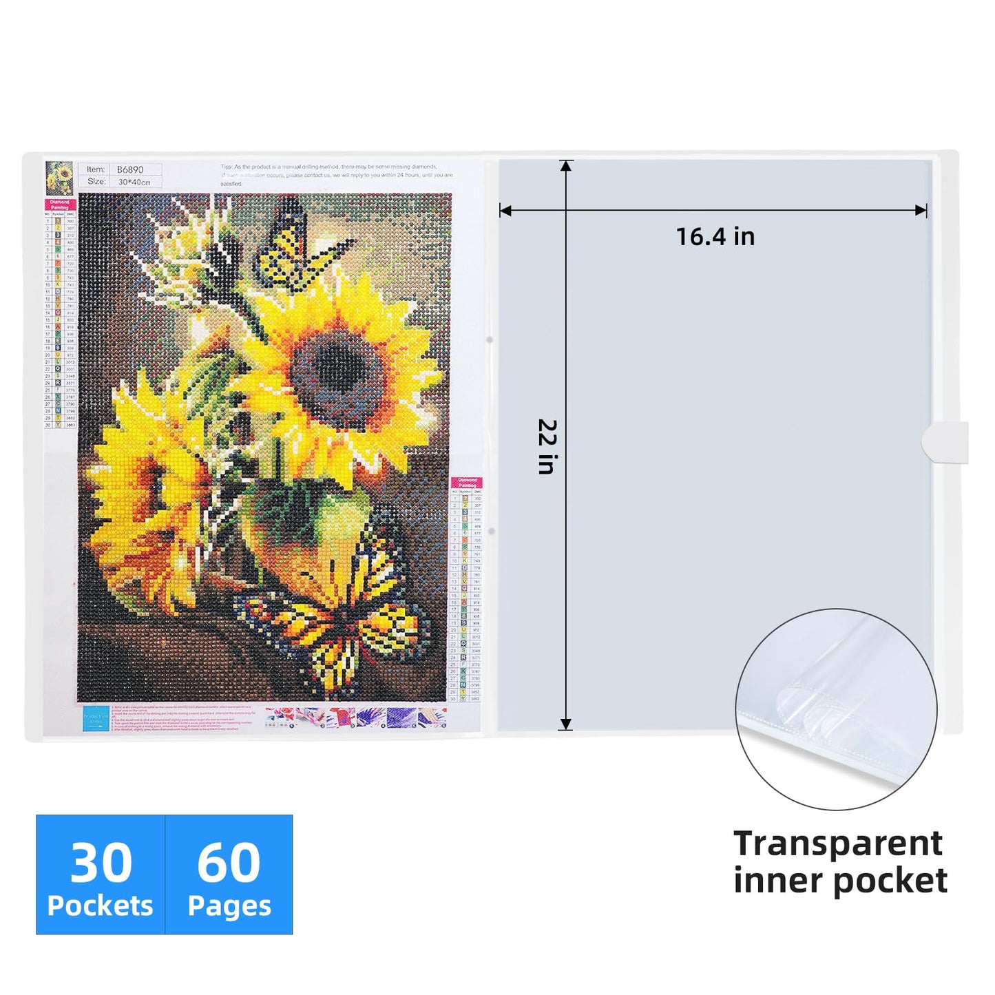 ZFCLXX Diamond Art Storage Book with Accessories Painting Storage for Diamond Painting Kits, Tools & Supplies Album 22x16.4inch Art Collection Binder Book A2 Folder 50x40cm(White）