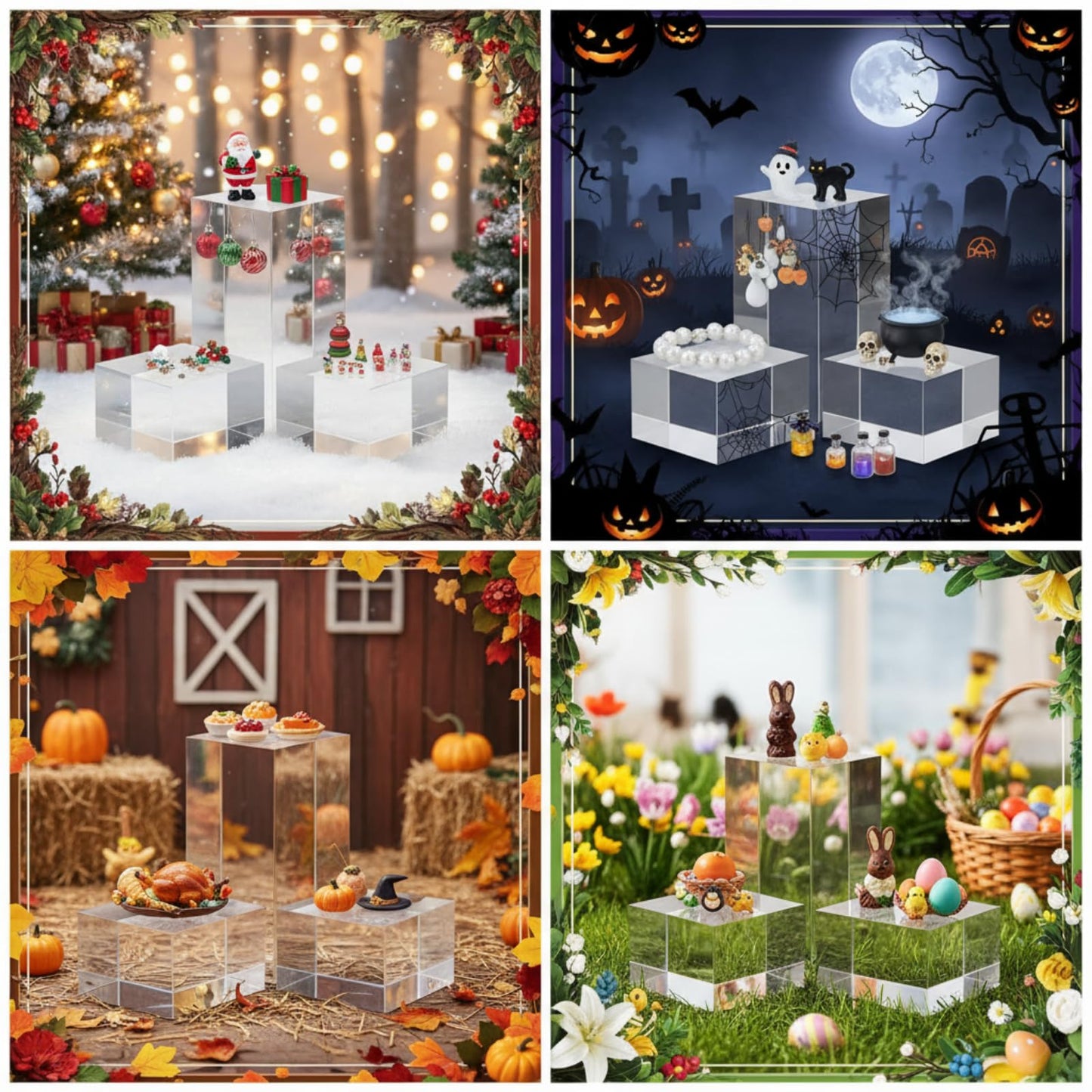 Geelin 3 Pcs Acrylic Risers Stand Display Block Decor Riser 3 Size Decor Clear Polished Cube Solid Pedestal Stand for Jewelry Perfume Photography Collection Food Doll Wedding High Density (Square)