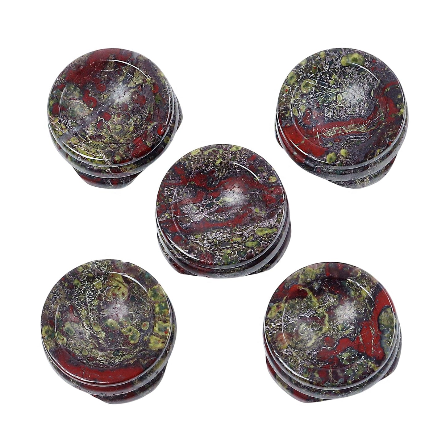 Casaper Natural Dragon Bloodstone Sphere Crystal Holder for Ball, Hand Carved Natural Mini Stone Egg Display Base Stand Pack of 2