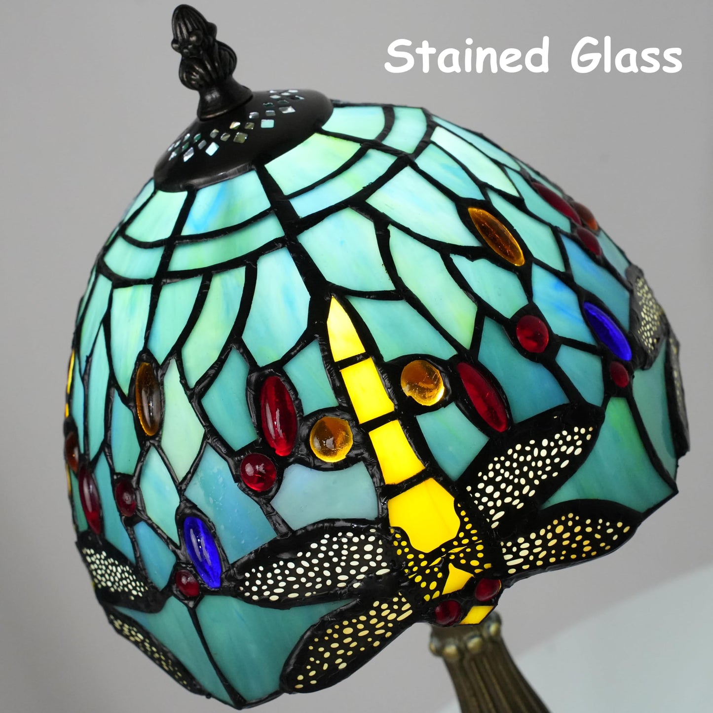 Skyblaze Tiffany Style Table Lamp, 8-inch Dragonfly Stained Glass Desk Lamp