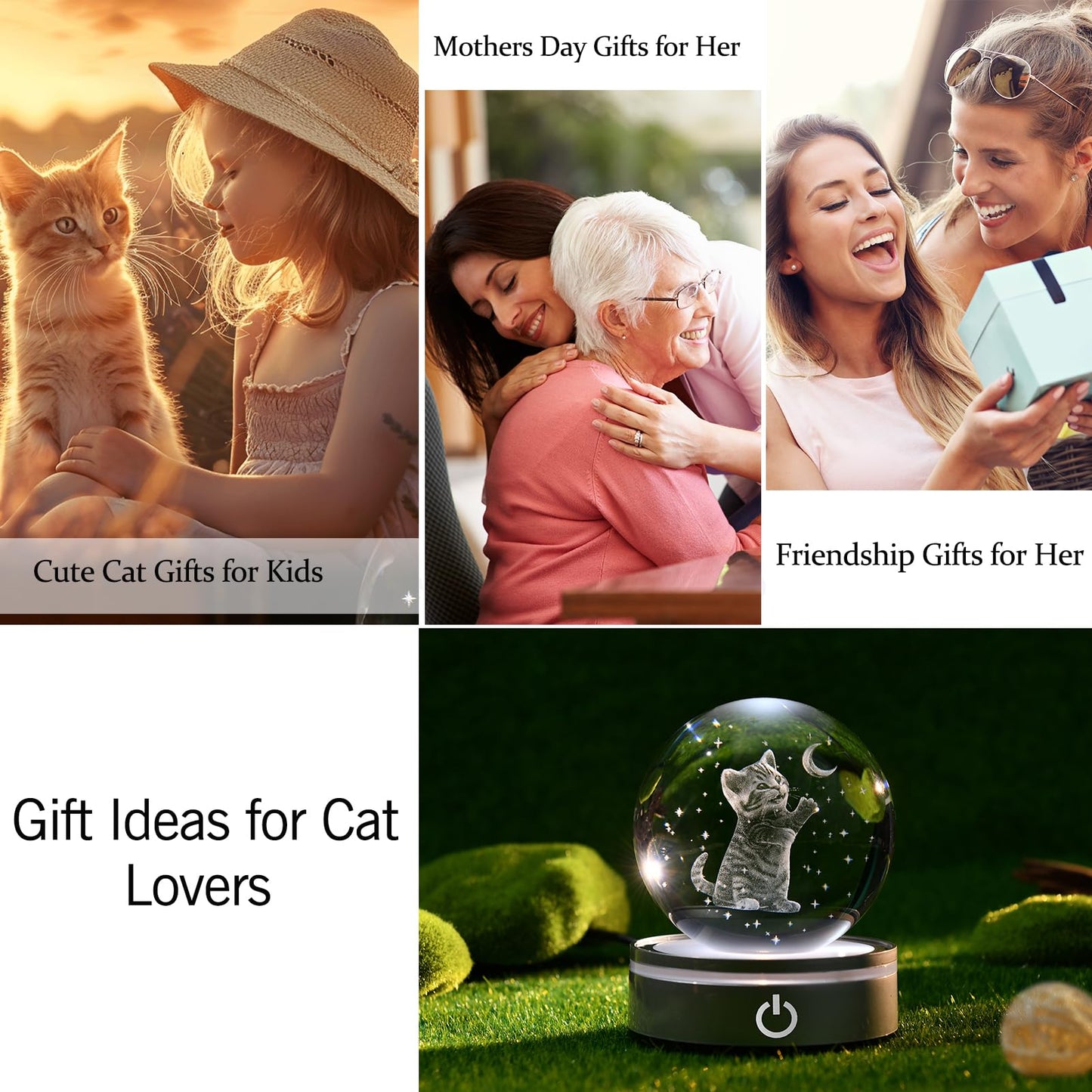 IFOLAINA Cat Themed Gifts for Women 3D Crystal Ball Night Light