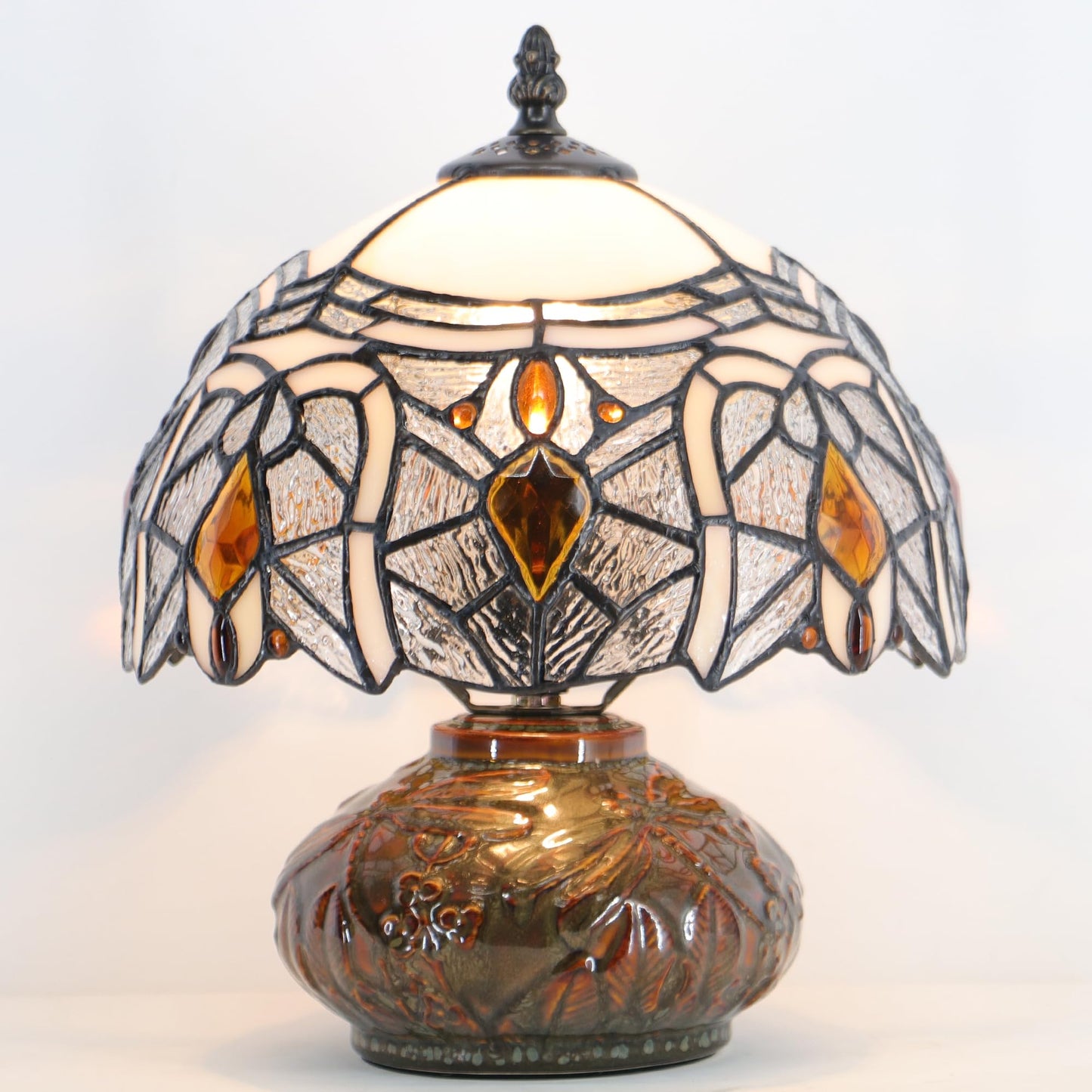 HZYFFYU Small Tiffany Table Lamp Mini Mushroom Stained Glass Lamp Memory Sympathy lamp 10X11 Inch (Crystal Style)