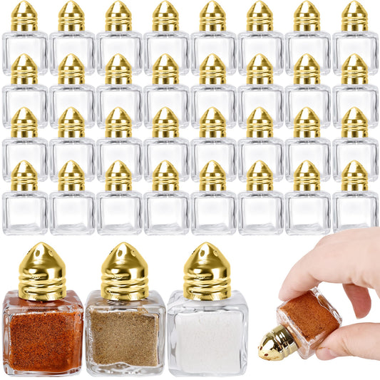 36 Pcs Mini Salt and Pepper Shakers 0.5 oz Glass Cube Clear Spice Shaker for Home Kitchen Restaurant Seasonings Party Wedding Table Decorations (Color Set 2)