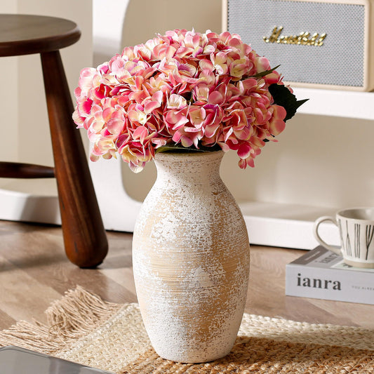TaskFix Ceramic Vase, 11 inch Tall Off-White Vase, Large Decorative Terracotta Vases, Farmhouse Rustic Pottery Vases for Home Decor, Living Room, Table (Apricot)