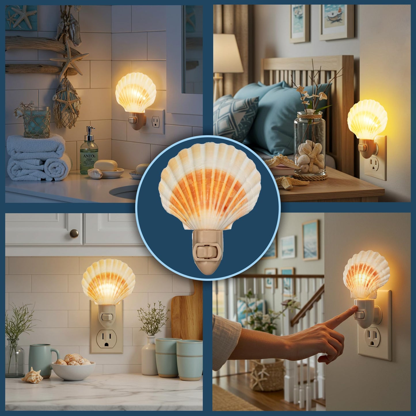 Nautical Crush Trading Seashell Night Light – Beach Night Light with Natural Clam Shell Light for Bathroom – Sea Shell Lamp – Seashell Lamp Plug Into Wall