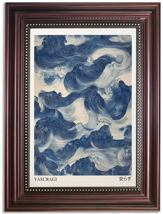 Japanese Blue Waves Wall Art Vintage Oriental Wabi Sabi Painting Picture Wall Decor Japandi Abstract The Giant Waves Canvas Poster Print for Living Room Bathroom Bedroom Home Decoration 9x11 in