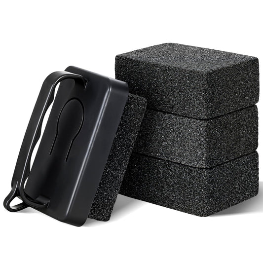 Zhehao 4 Pack Heavy Duty Grill Cleaner Brick, Griddle Stone 3.9 x 2.8 x 1.6 Inches Grill Cleaner with Handle, Pumice Stone for Cleaning Removing Stains, BBQ, Flat Tops, Swimming Pool, Sink
