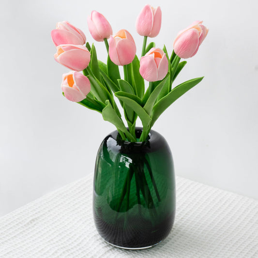 Relexome Dark Green Glass Flower Vase for Centerpieces Flowers 6.7 Inch Round Modern Glass Bud Vase Decorative Vases for Home Decor, Living Room, Dining Table, Entryway, Shelf, Office