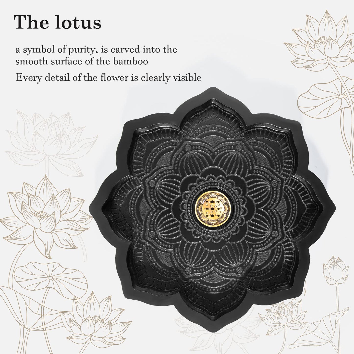 Mooncraftlogy Lotus Crystal Tray, Wooden Incense Burner for Stick/Cone, Gemstone Display Holder, Organizer for Rocks, Essential Oil, and Jewelry