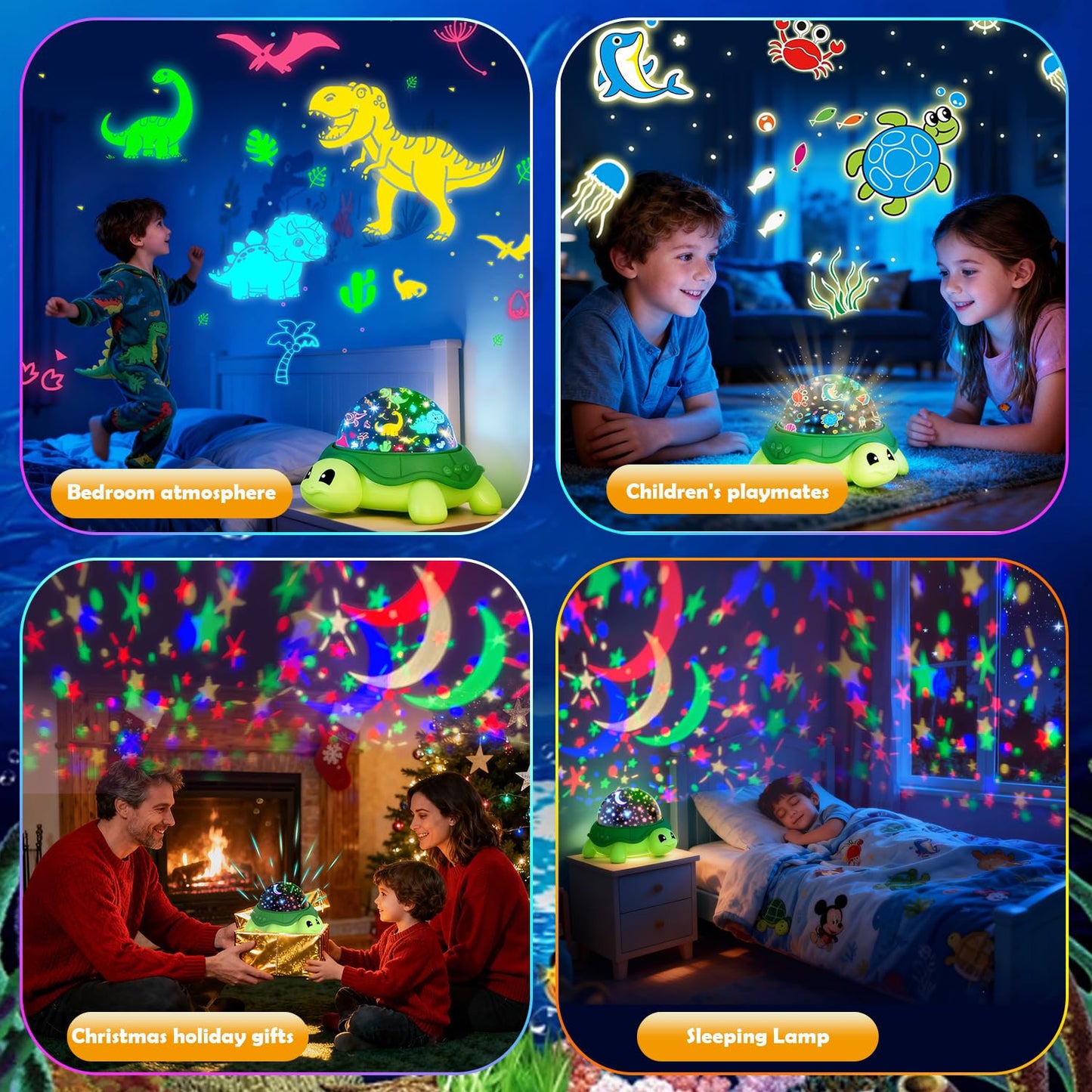 LMYCH Turtle Kids Night Light,Toys for Boys 3-8 Years Old Starry Sky Projector Light,360 Rotation,4 LED Bulbs,16 Light Colors Variable,USB Cable Powered,Ceiling Light for Kids Bedroom