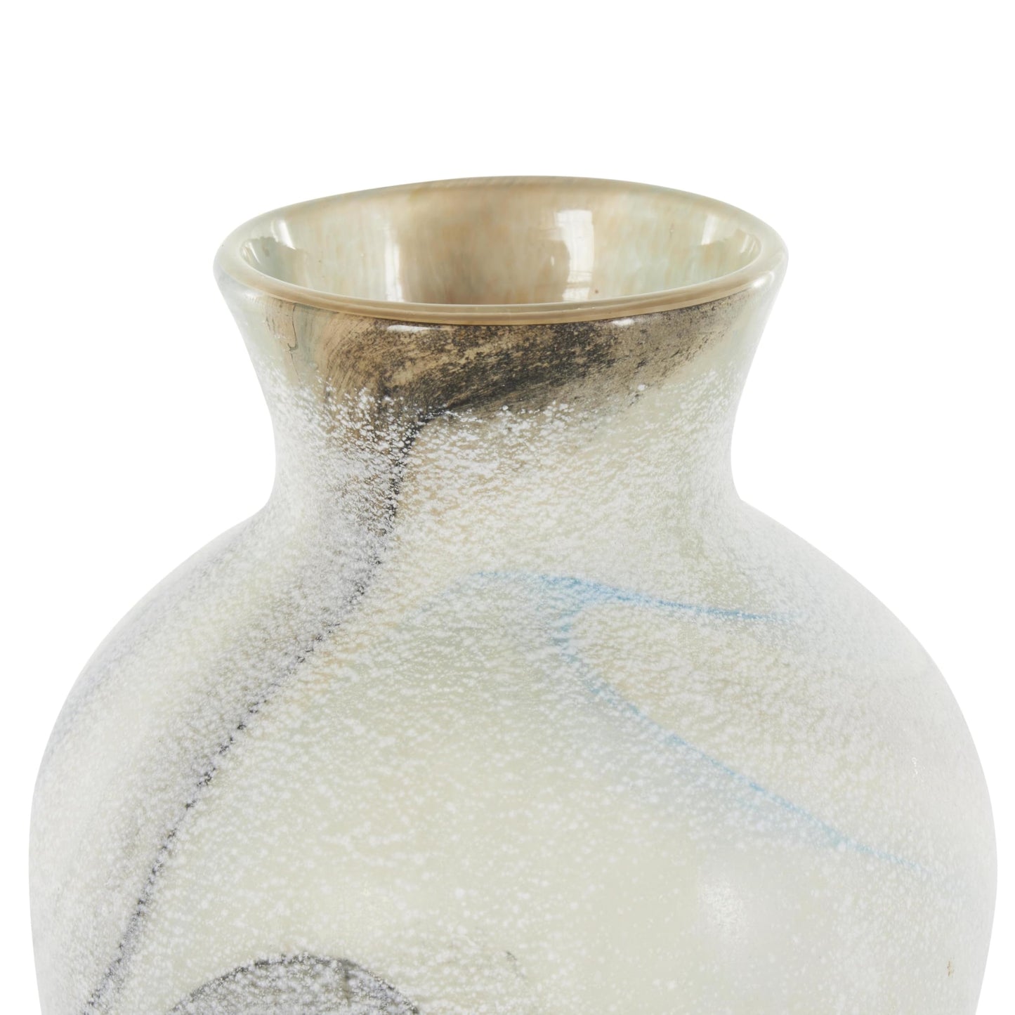 Deco 79 Glass Decorative Vase Distressed Centerpiece Vase with Blue and Tan Texturing, Flower Vase for Home Decoration 7" x 7" x 12", Cream