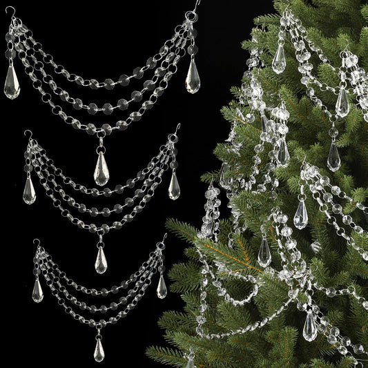 Pinkunn 12 Pcs 3-Layer Crystal Garland for Christmas Tree 20in 16in 12in 3-Layer Acrylic Bead Garland Hanging Christmas Decorations Indoor Home Decor for Home Xmas Wedding Party Decor(Teardrop)