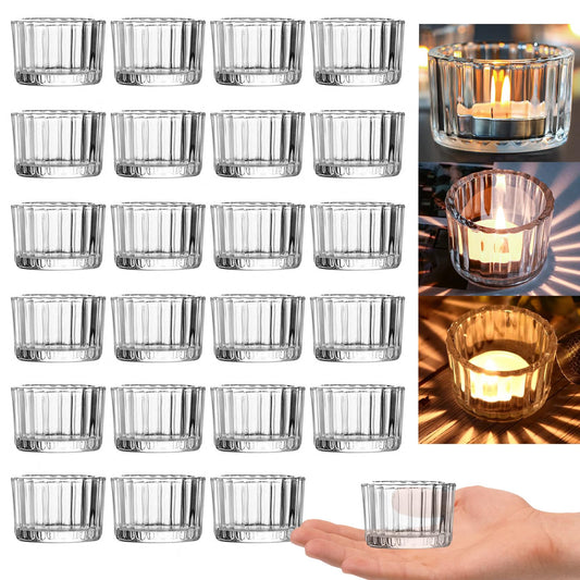 GOLDEAL Tealight Candle Holders Set of 48 Thick Clear Glass, Tea Light Holder Bulk, Votive Candle Holders for Wedding Table Decor, Party Supplies, Bridal Shower Decorations, Centerpieces for Tables