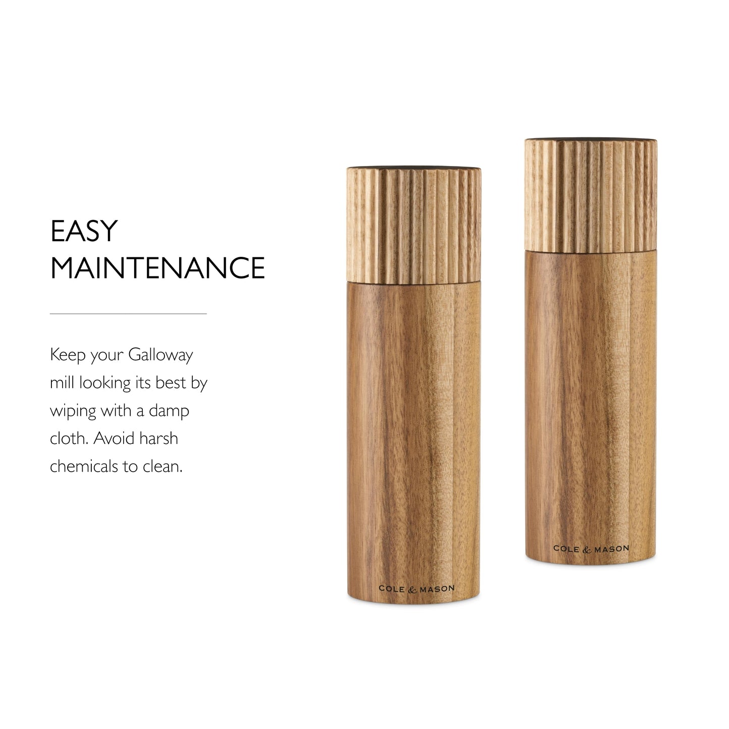 Cole & Mason 7" Galloway Ribbed Acacia Gift Set - Kitchen Mills with Adjustable Grinding - Flavor-Enhancing Grinder Set - Salt & Pepper Mills for Smooth Grind Experience
