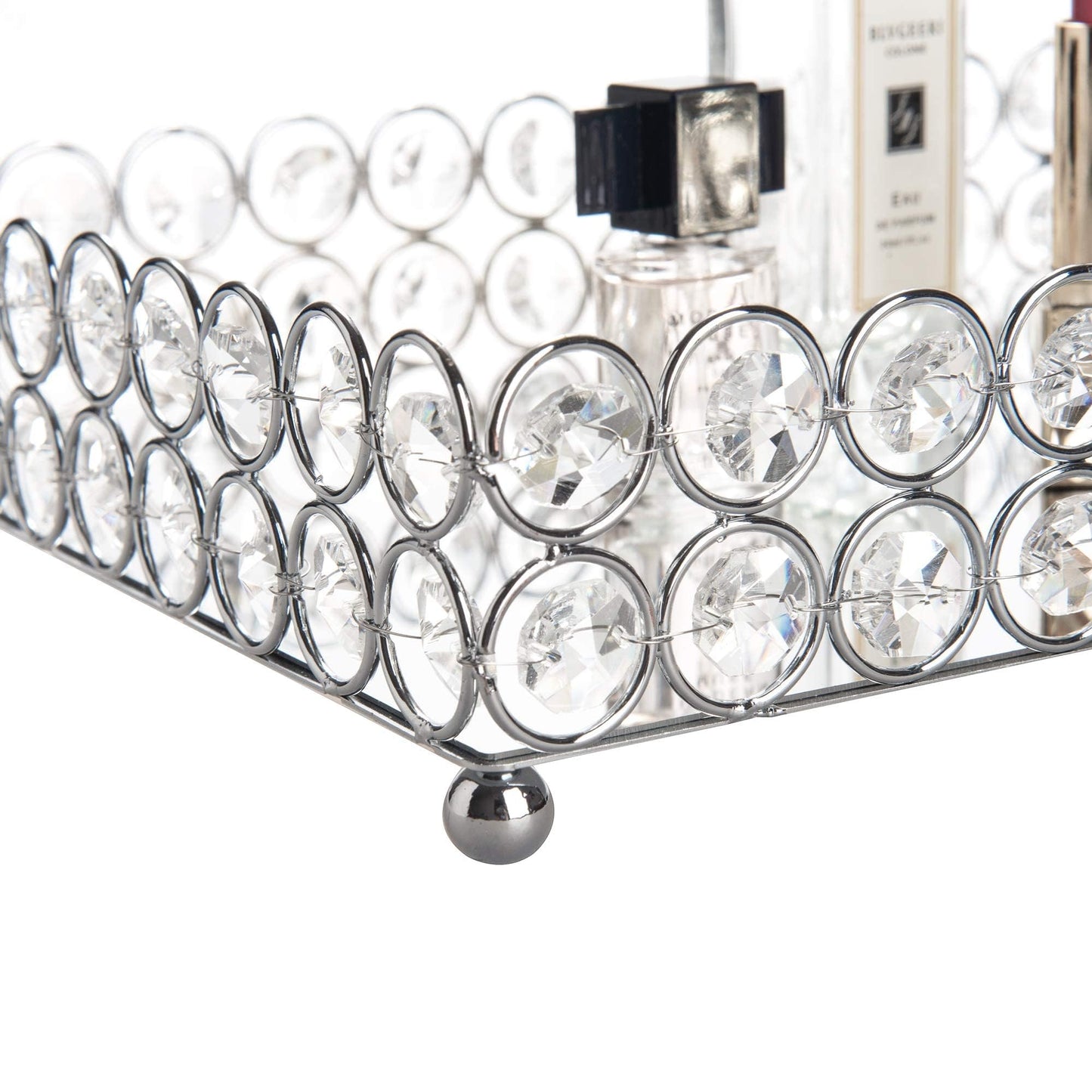 Feyarl Crystal Vanity Makeup Perfume Tray Ornate Jewelry Trinket Organizer Cosmetic Decorative Tray Skin Care Storage for Home Dressing Table Wedding Decoration(Rectangle 12" x 8")