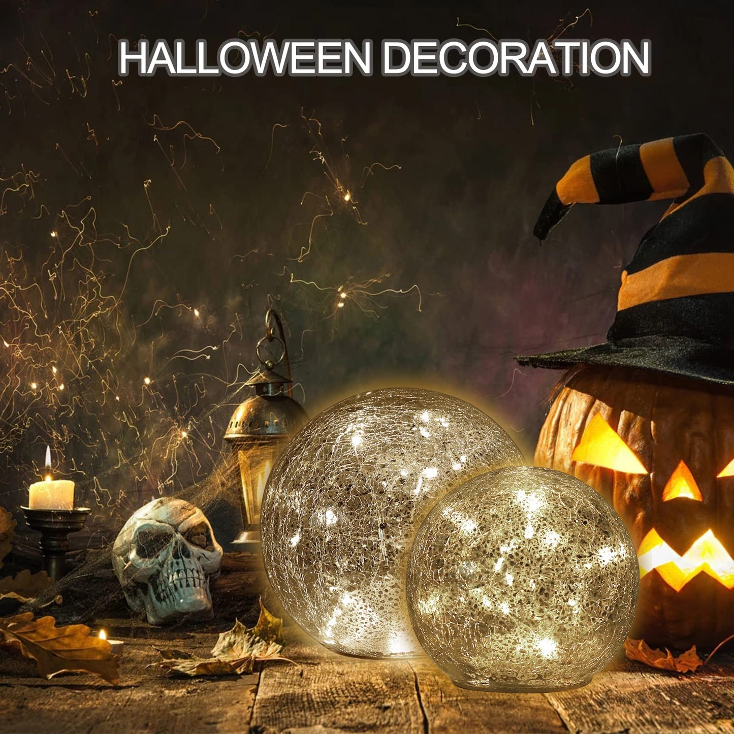 Mercury Crackle LED Glass Globe Ball Lamp, Battery Operated Night Light for Girls, Birthday, Halloween,Christmas - Decorative Gift for Home Warm White (No Timer)