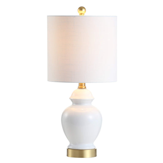JONATHAN Y 20" White Textured Ceramic and Brass Gold Table Lamp, Glam Bedside Nightstand Lamp for Living Room Bedroom, White Linen Shade, LED Bulb Included JYL1035A