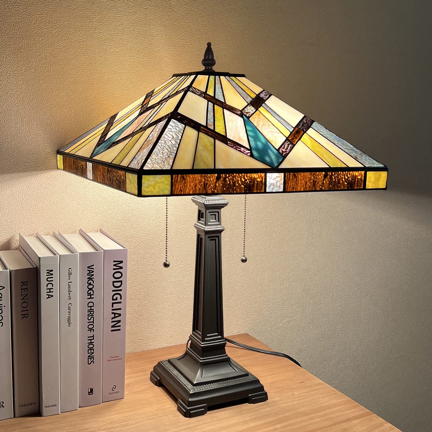 Capulina Tiffany Table Lamp Antique Cream Amber Stained Glass Lamp 2-Light