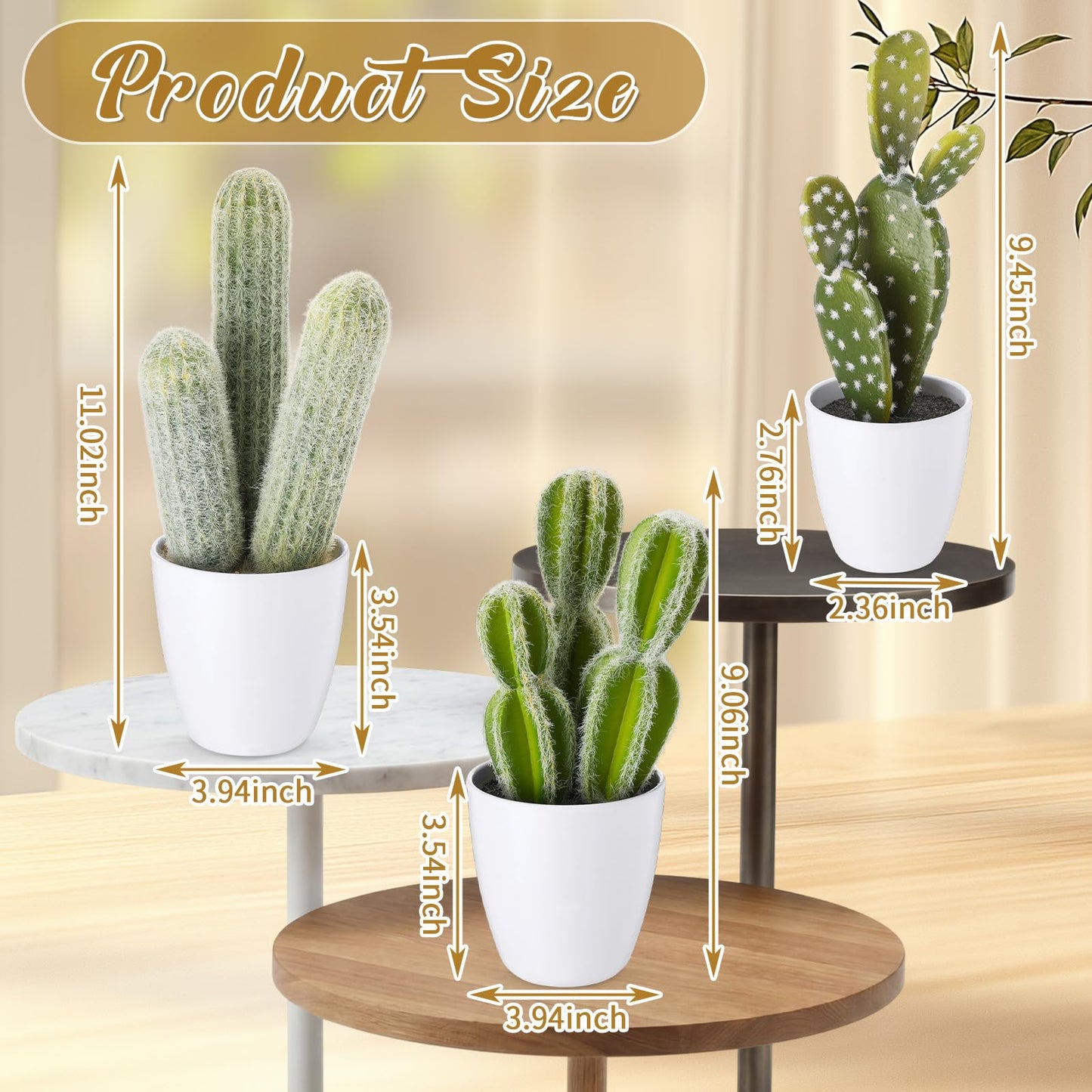 Rivvlive 3 Pcs Artificial Cactus Plants 9-11'' Fake Cactus Potted Decor No Maintenance Faux Succulent Cacti Nordic Style Decor for Home Office Desk Shelf Living Room Indoor Housewarming Gifts