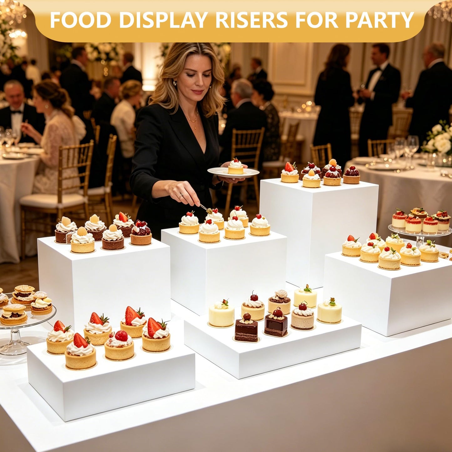10Pack White Buffet Risers and Stands, (3'',4'',5'',6'',7'',8'',9'',9.5''x2,10'')Acrylic Food Risers for Buffet Table, Nesting Display Stand Shelf for Party Catering & Dessert, White Risers for Display for Food, Jewelry & Collectibles