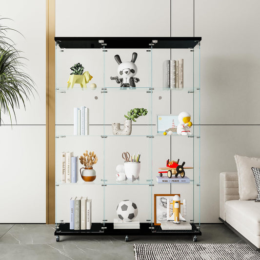 Ball & Cast Glass Display Cabinet with 4 Shelves,Trophy Showcase,Floor Standing Curio Bookshelf,for Living Room Bedroom Office,(64.7"*31.7"*14.3"),Black