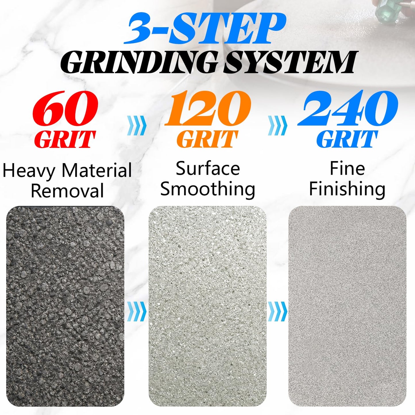Lanties 3 Pcs Diamond Sanding Grinding Disc, 8''(200mm) Grit 60/120/240 No Center Hole Flat Lap Disk Polishing Discs Abrasive Wheel Electroplated Sanding Disc for Gemstone Glass Tile Porcelain Metal