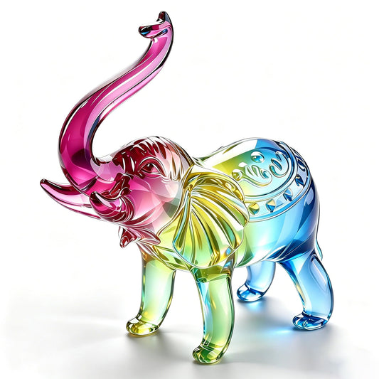 Embewhis 3.3" Handcrafted Glass Elephant Figurine with Trunk Up – Elephant Statue for Good Luck, Wealth, and Wisdom – Decorative Animal Collectible for Home, Office, and Shelf Decor (Rainbow Colors)