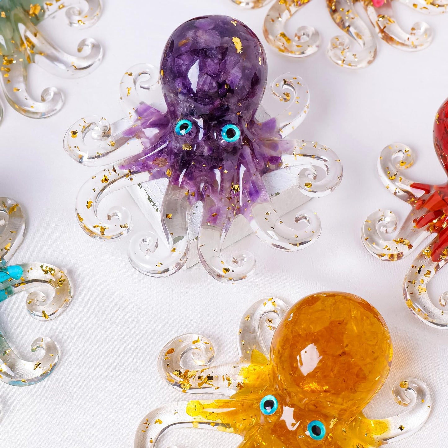 RJINGSHI Natural Crystal Green Aventurine Gravel Octopus Resin Marine Animals Fish Tank Decorative Ornaments Statue Healing Home Decor Ladies Gift