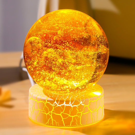 Ornalrist Handmade Multicolor Gold Healing Crystal Ball with Warm Night Light - Natural Healing Crystals Orb for Witchcraft Quartz Meditation Astronomy Gifts for Home Decor (3.15'' Gift Boxed)