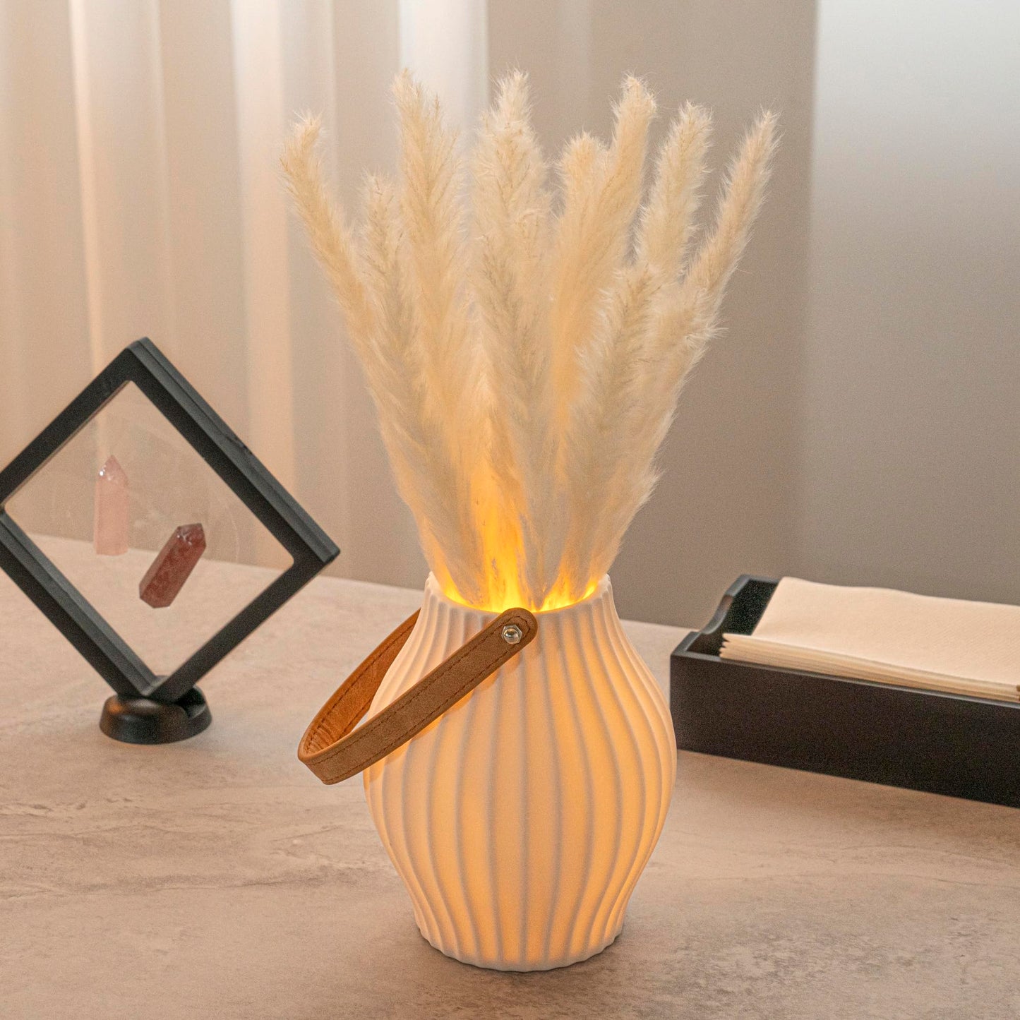 Restaurantware-Table Art Decorative Lantern Vase, 1 Minimalist Style Vase - With Attached Handle, Modern, White Porcelain Vessel, Use Candles Or LED Lights, In Kitchen, Living Room, Office, And More