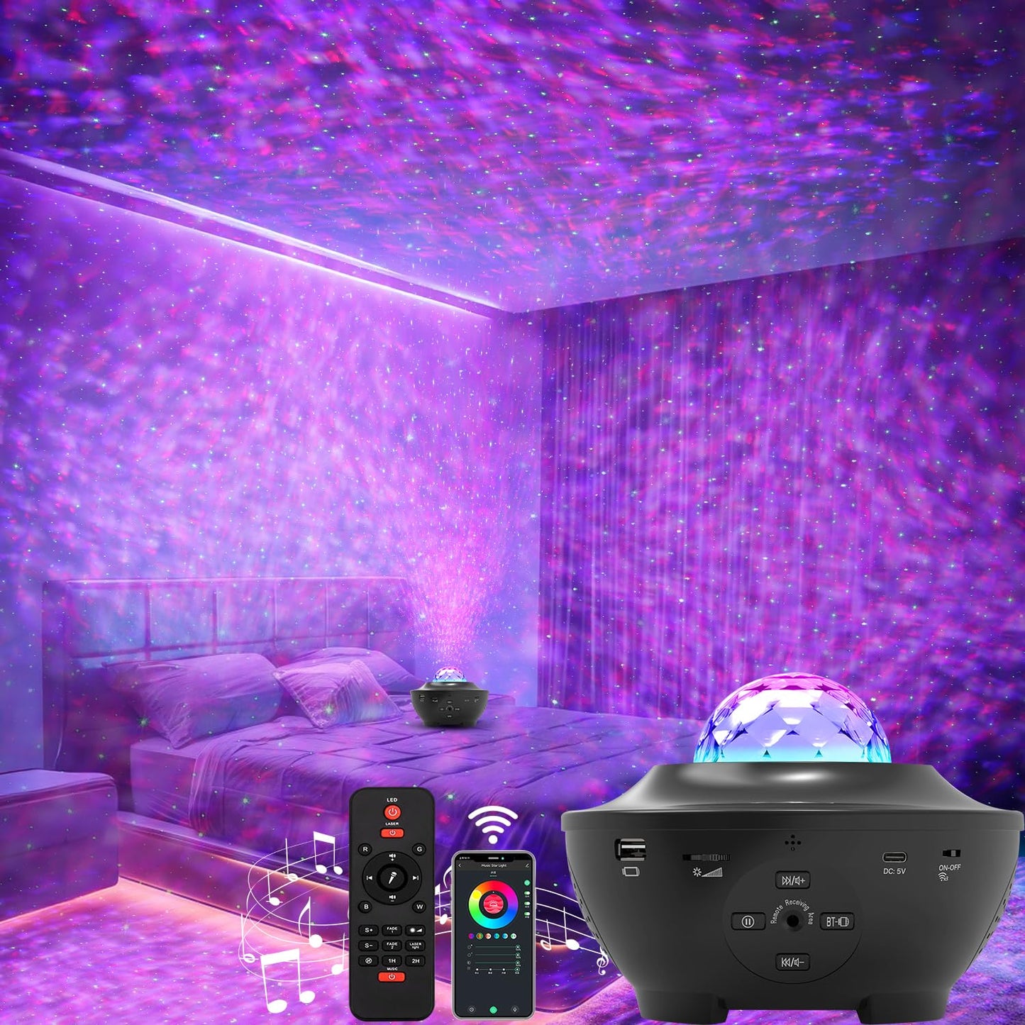 Elec3 Galaxy Projector for Bedroom, Star Projector Night Light with Bluetooth Speaker and Timer,Remote Control,Starry Nebula Ceiling LED Lamp for Kids Adults Room Decor