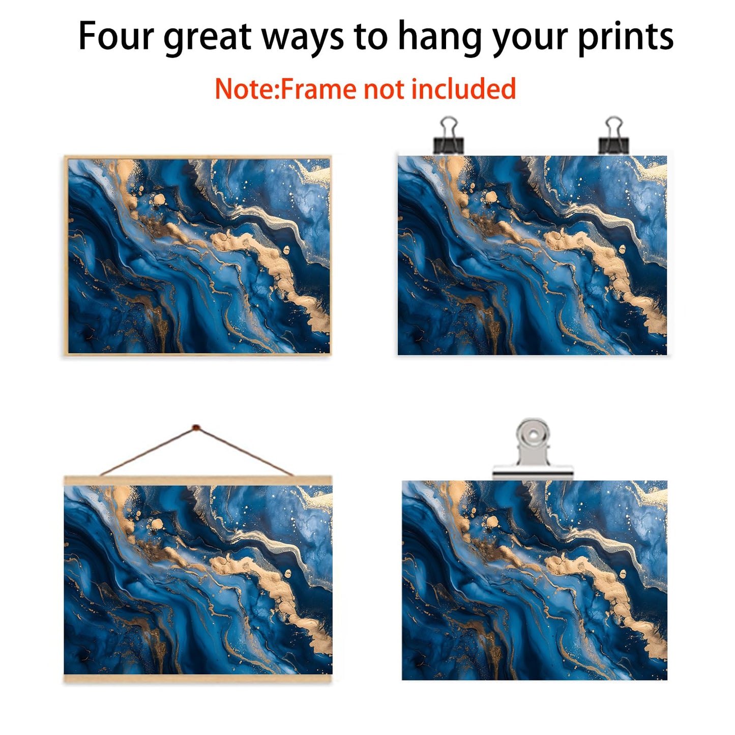 Tevenuktla Blue Gold Marble Wall Art Navy Abstract Painting Gold Abstract Pictures for Living Room Modern Posters Navy Blue Painting Marble Canvas Print 16x24inch No Frame