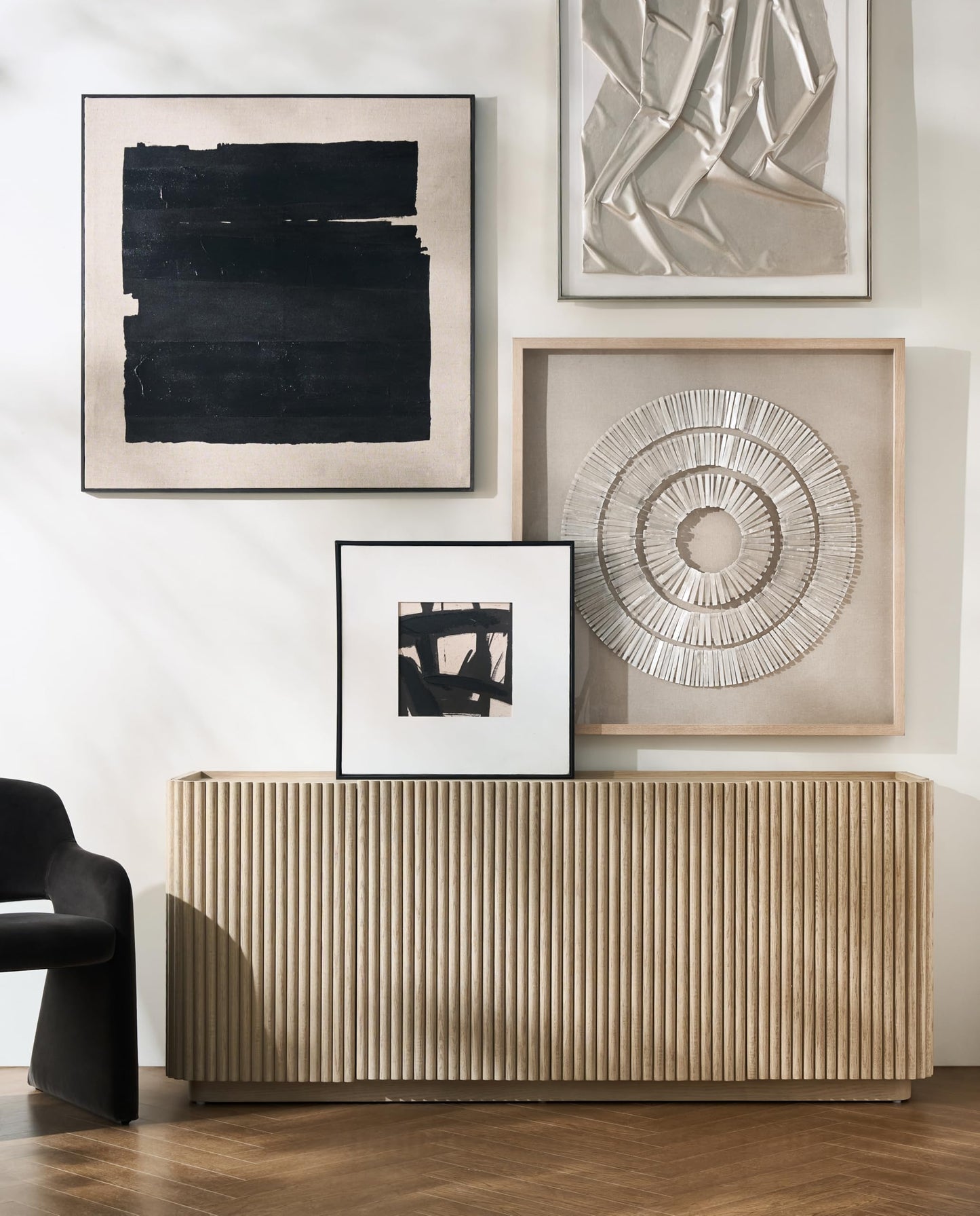 Z Gallerie Selenite Wall Art Circular Layered Pattern Natural White Beige Framed Decor