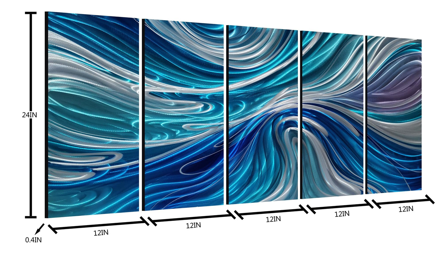 NdcSkyArt Handcrafted 3D Abstract Blue and Silver Metal Wall Art