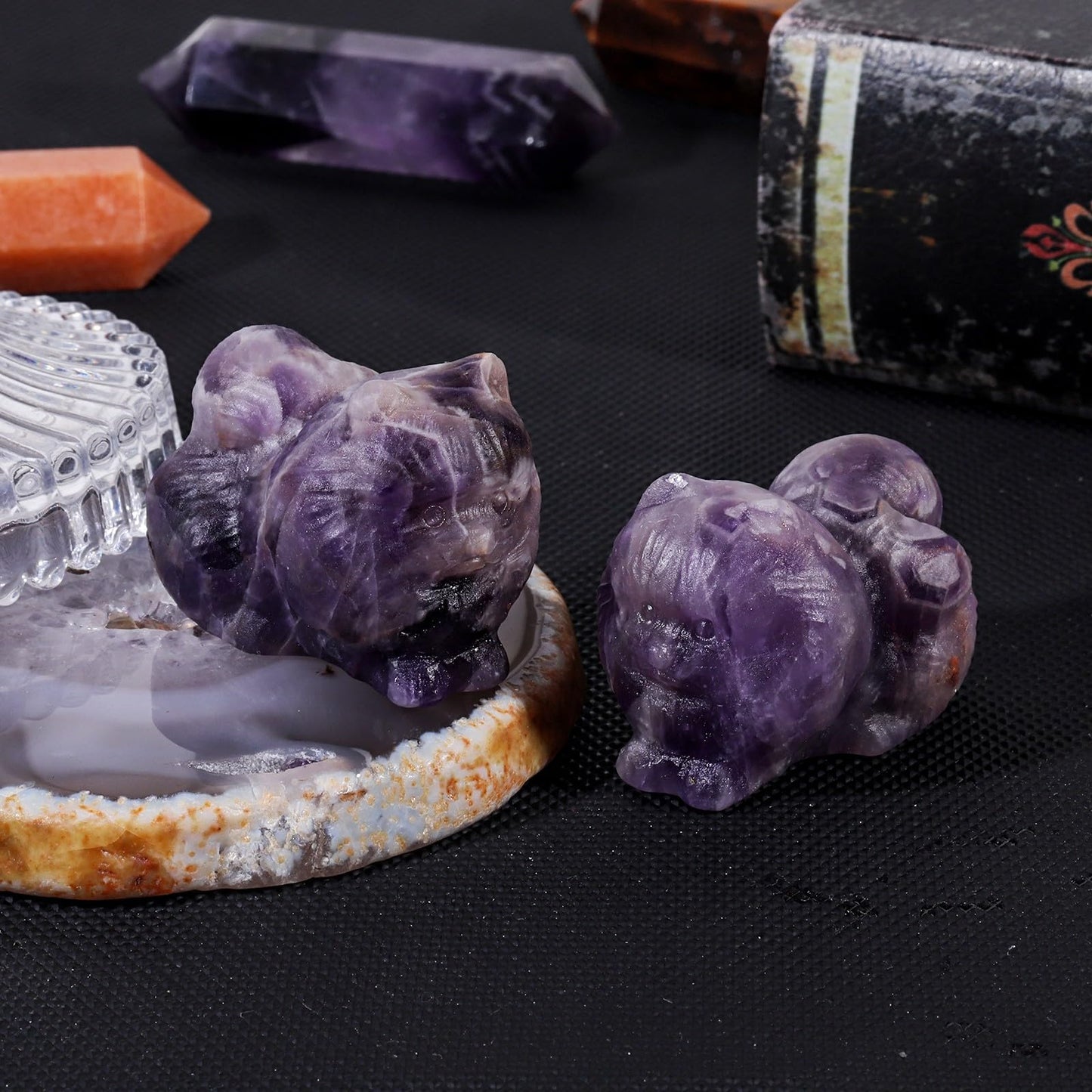 mookaitedecor Amethyst Crystal Cat Figurine Carving Animal Stone Statue