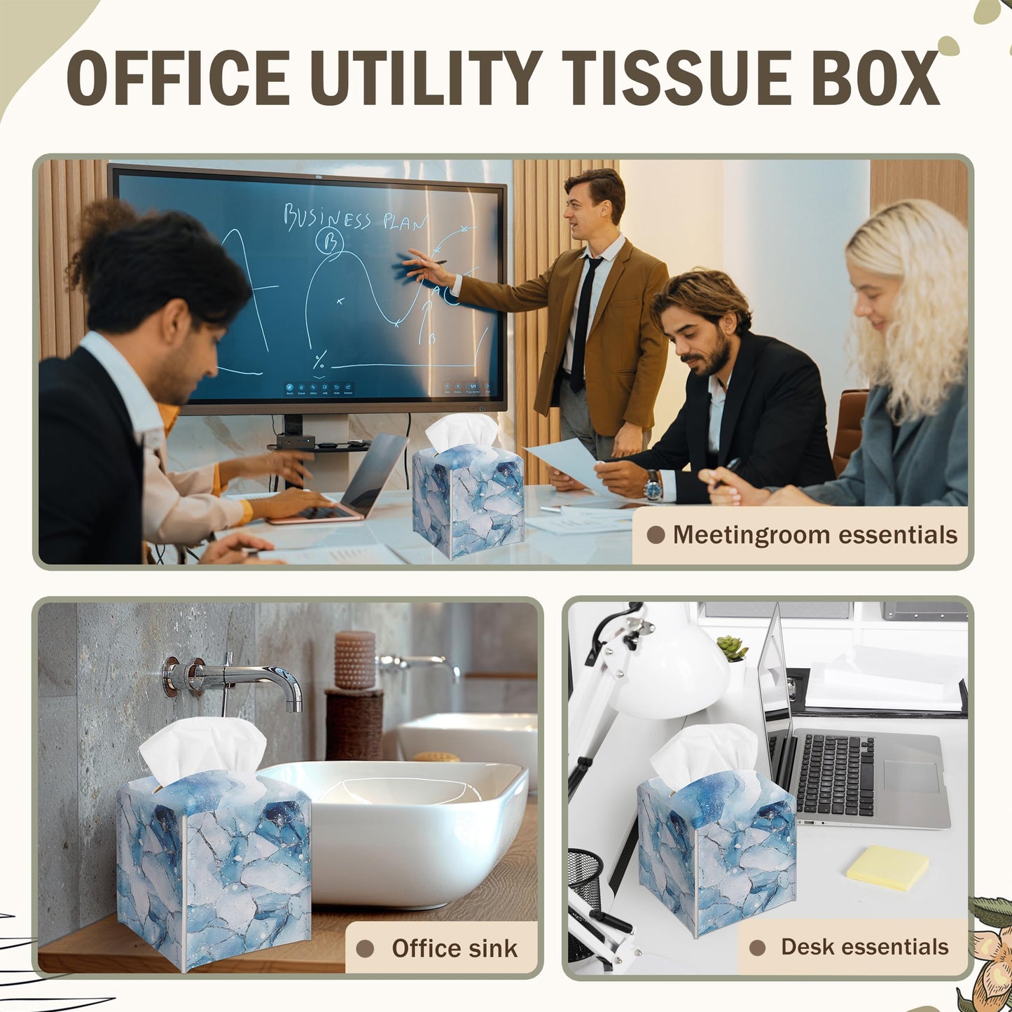Blue Marble Textures Decorative Square Leather Tissue Box Cover - Tissue Holder Gifts for Women and Friends on Birthday Housewarming Home Decor Decorative for Bathroom Kitchen Office Car - A07