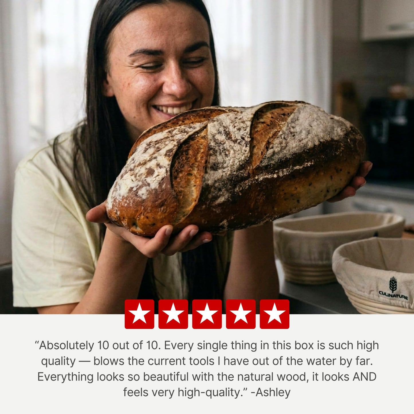 Complete Sourdough Starter Kit with Troubleshooting Cookbook, 2-Banneton Set:10" Round & Oval Grade-A Rattan Baskets,Mat, Sapele Tools Won’t Warp| Beginner‑Friendly Baking Supplies–Gift for Bakers