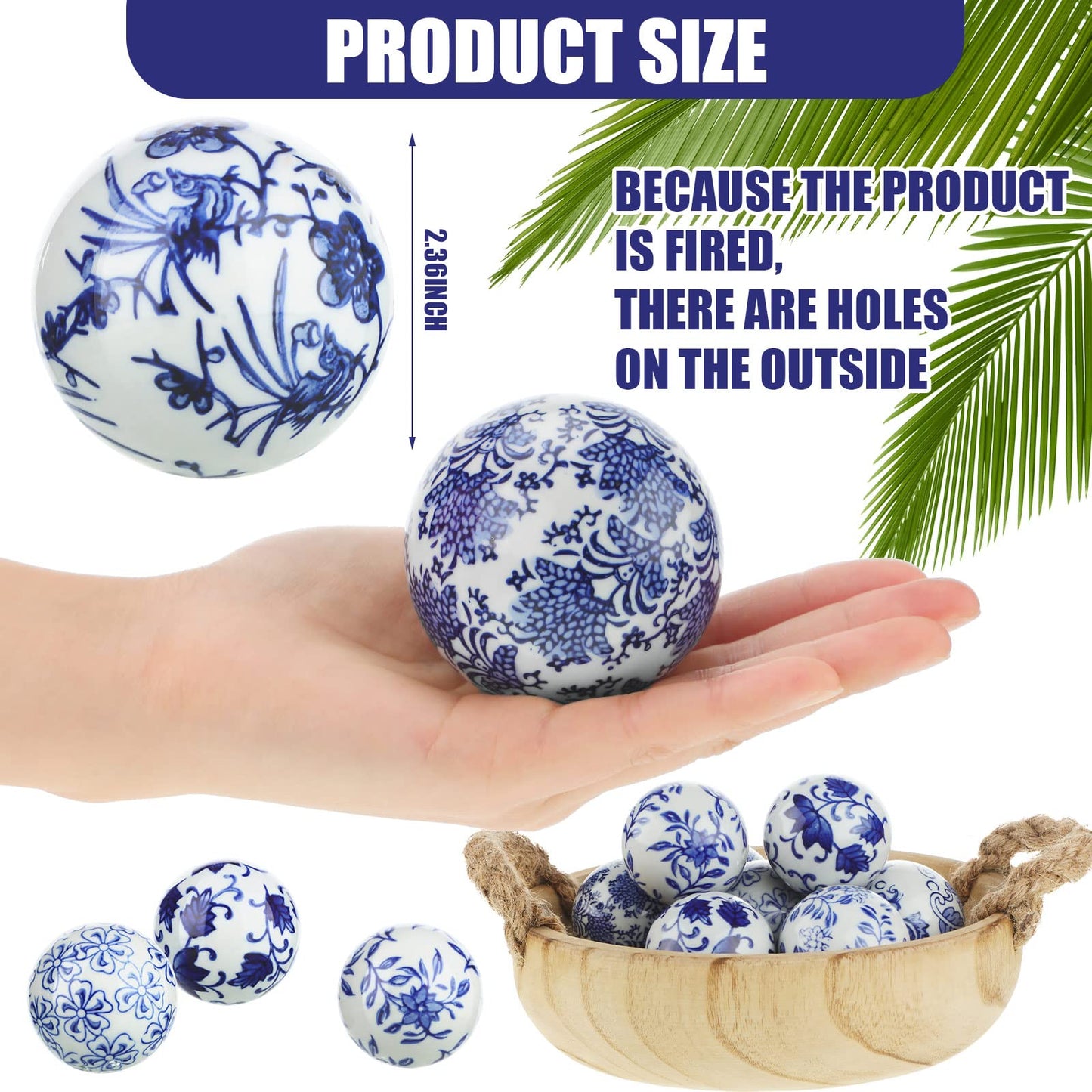 Vesici 9 Pcs Blue and White Porcelain Balls Decorative Chinoiserie Orbs for Centerpiece Bowls China Ceramic Balls Farmhouse Basket Tray Vases Decoration Gifts for Dining Table Holiday(Classic Style)