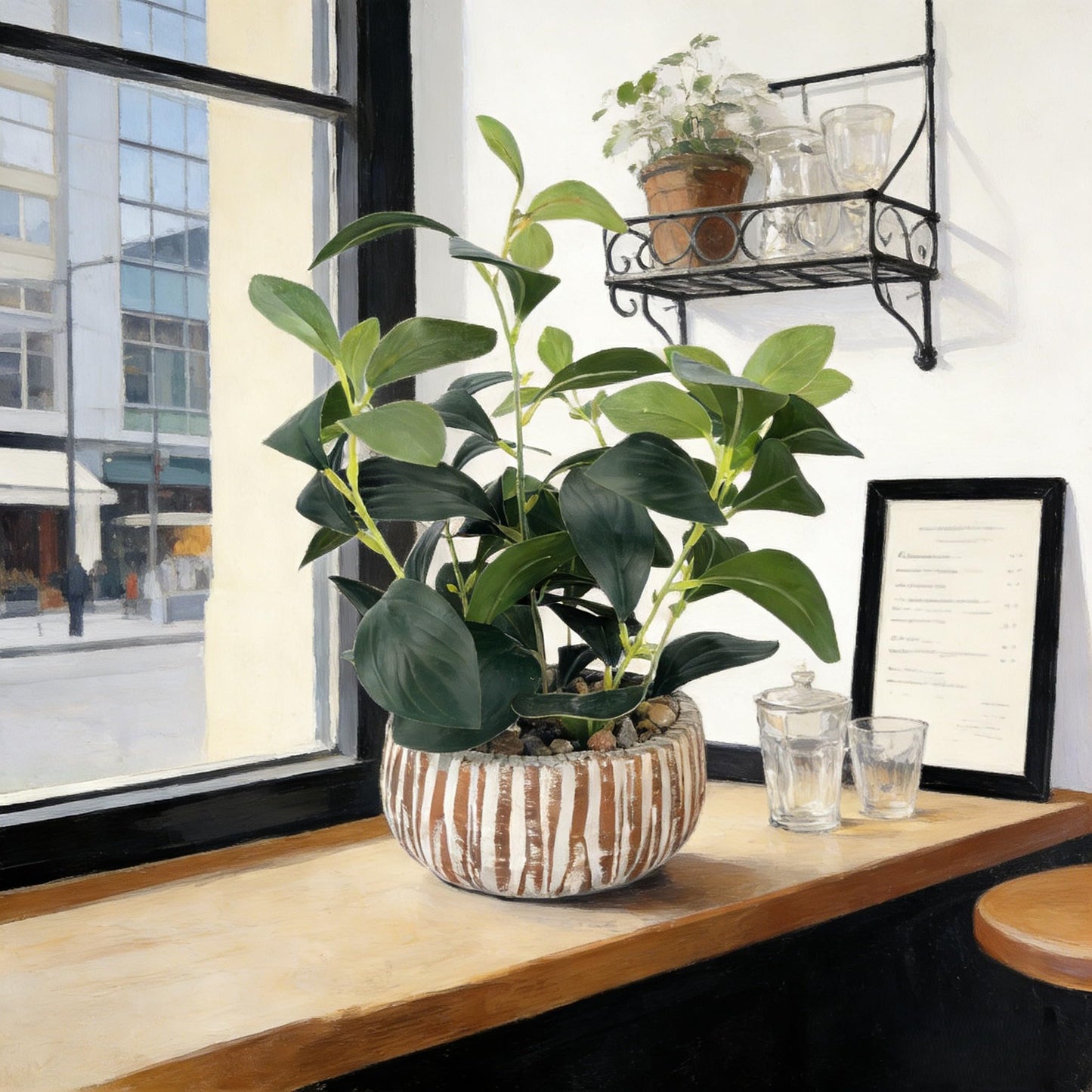 FLRLIVING Artificial Potted Plants Life-Like Fake Plant with Farmhouse-Style Cement Planter Feturing Light Wood Tone for Room Bathroom Bedroom Kitchen Office Dese Coffee Table Décor (12.8inch)