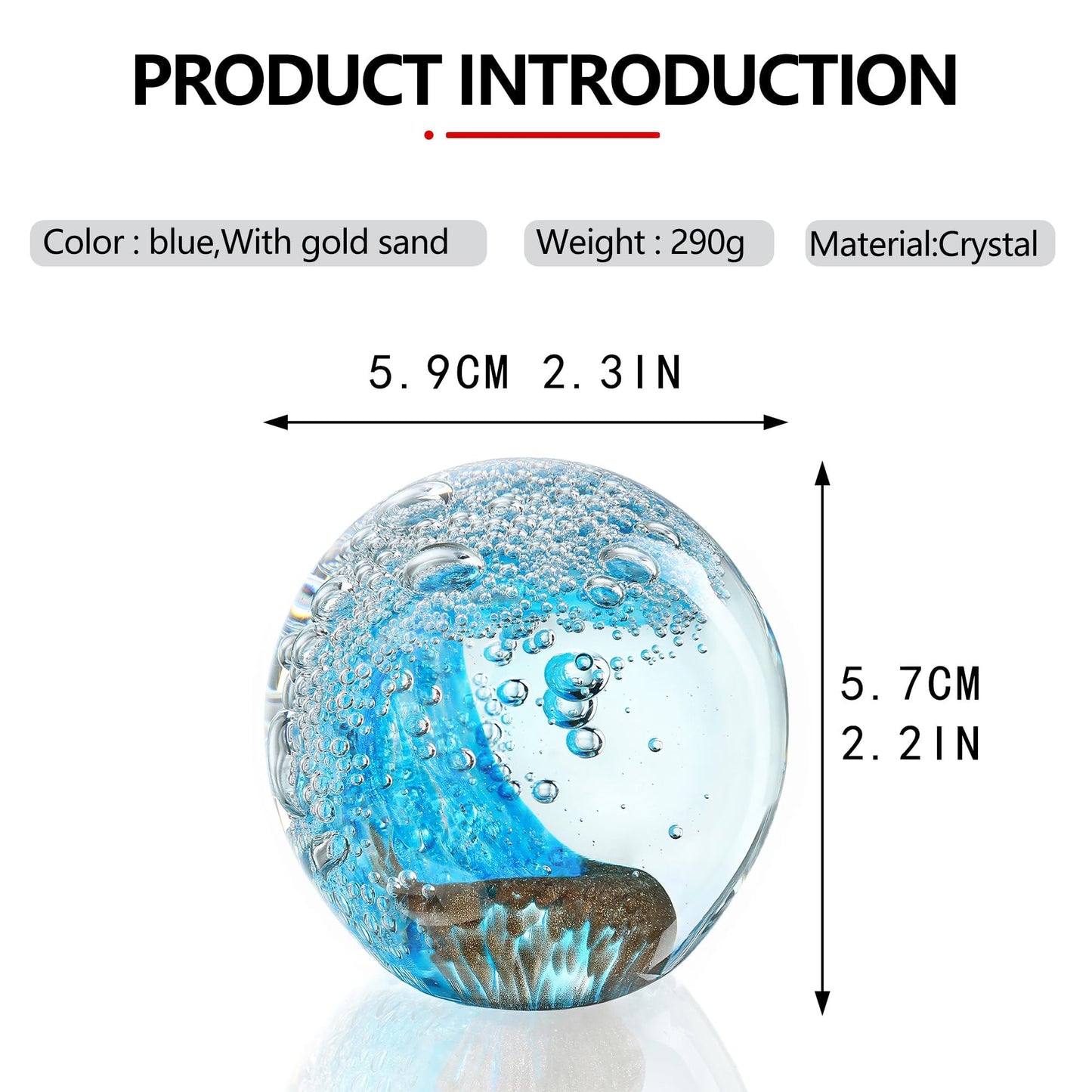 ZEERSHEE Hand Blown Ocean Wave Glass Ball, 2.3" Blue Glass Paperweight