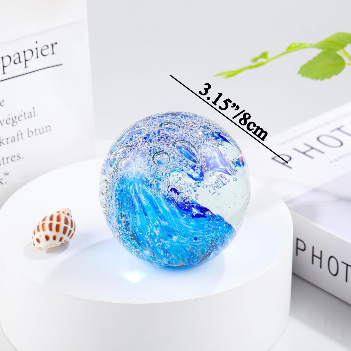 Qianwei Ocean Waves Hand Blown Glass Decor Crystal Ball Sea Figurines Gifts