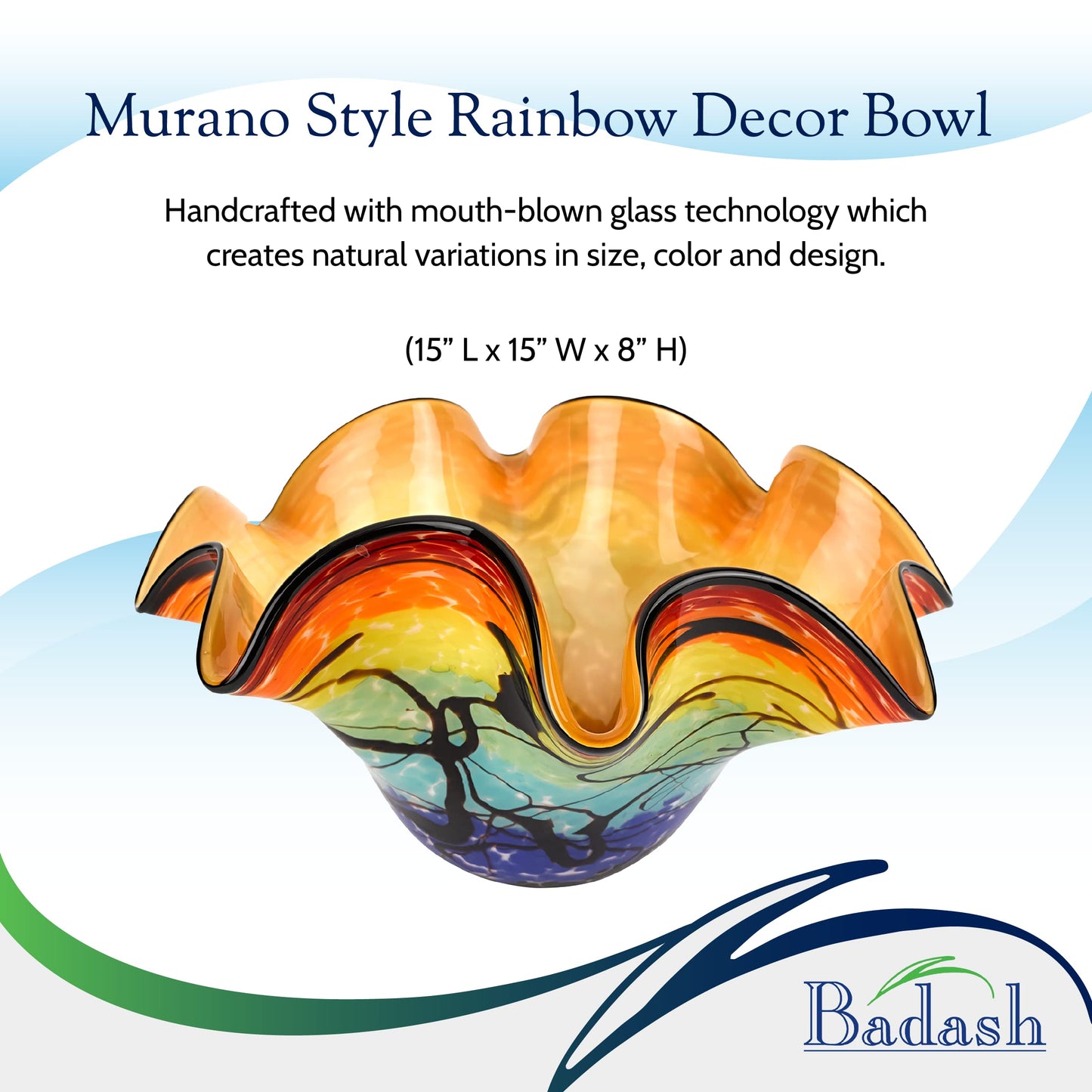 Badash Allura Murano-Style Art Glass Centerpiece Bowl 15 Inch