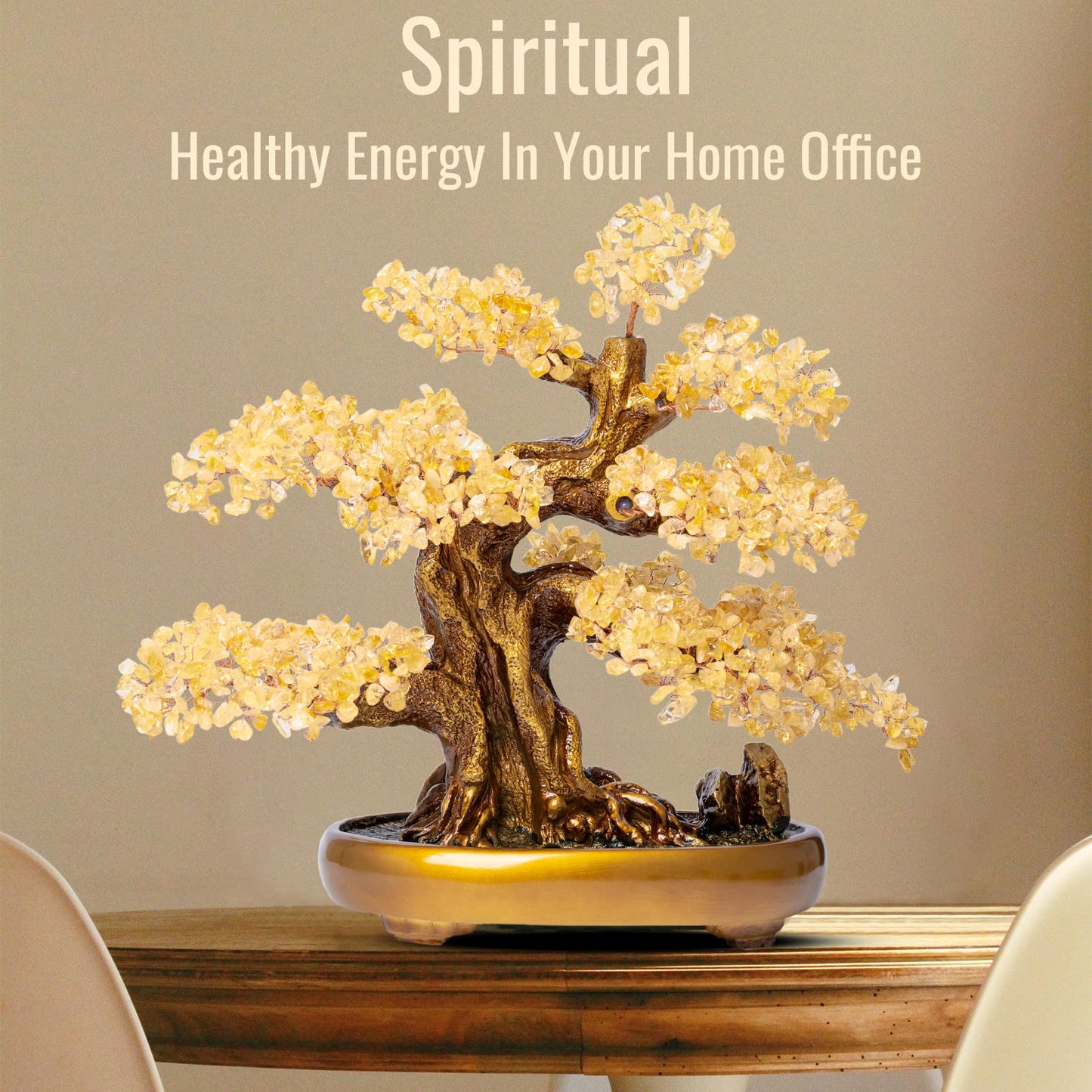 GEMBOURY Natural Citrine Gemstone Crystal Bonsai Tree of Life Large Feng Shui Money Chakra Tree for Luck and Wealth Desk Decoration(1,251 Gem Count)