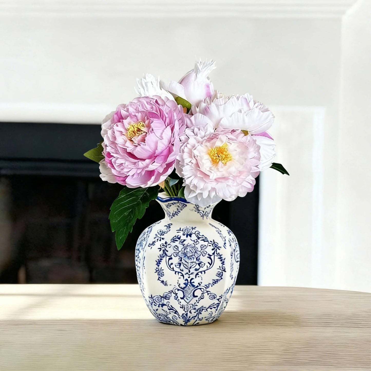 SEICASAYA 6-inch Height Vintage Blue Ceramic Flower Vessel – Elegant Hand-Painted Floral Design, Durable Ceramic Construction， (Crabapple Blossom)