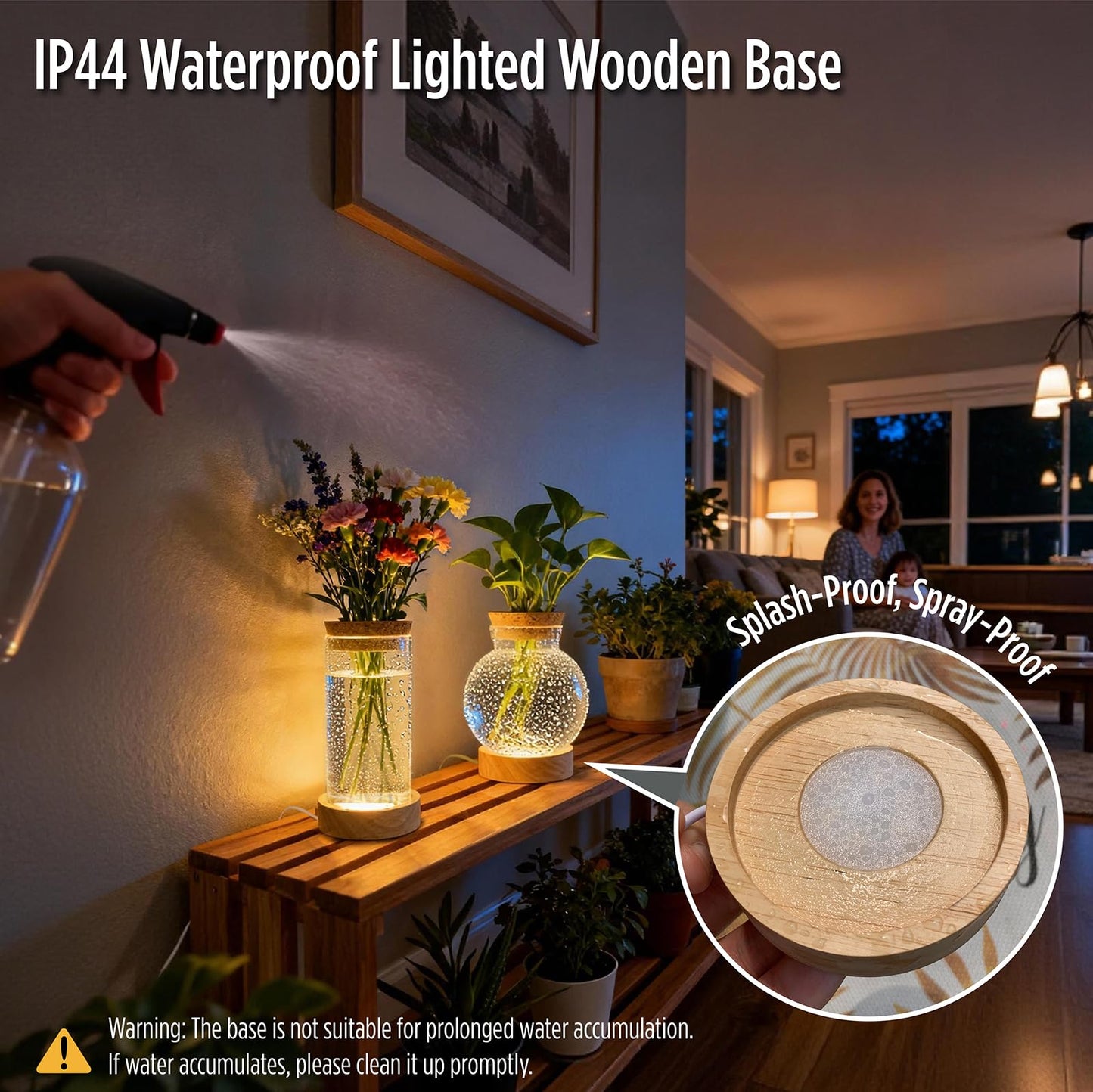 Plant Propagation Station with Light, Glass Planter Station with Waterproof Adjustable LED Lighted Wooden Base, Desktop Hydroponic Plants Terrarium Vases Jars for Home & Office Decor