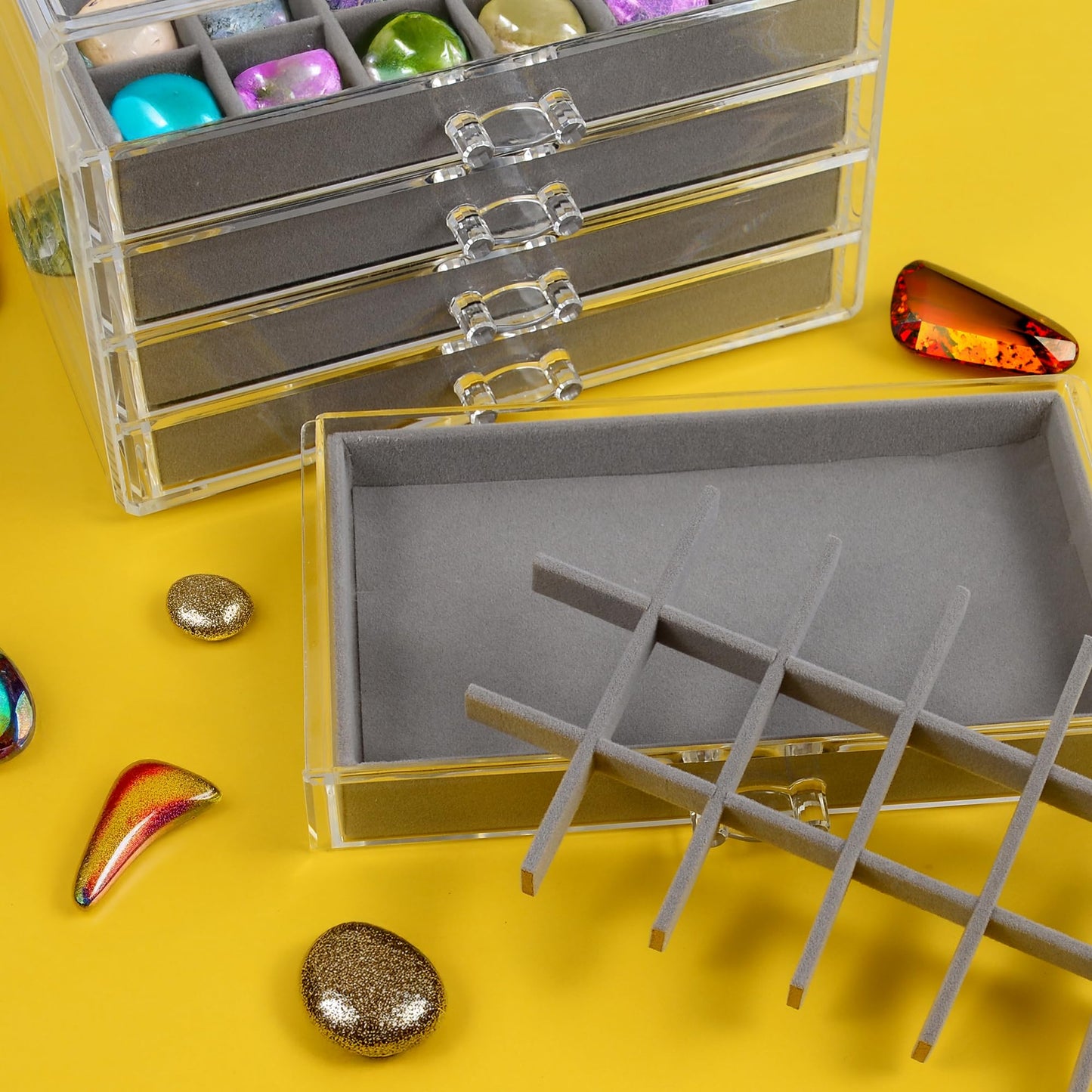 Rock Display Case 5 Layer Rock Collection Box for Kids Crystal Display Shelf Perfect for Showcasing Gemstones Minerals and Rock Collections Organize Your Rock Collection with Style and Elegance