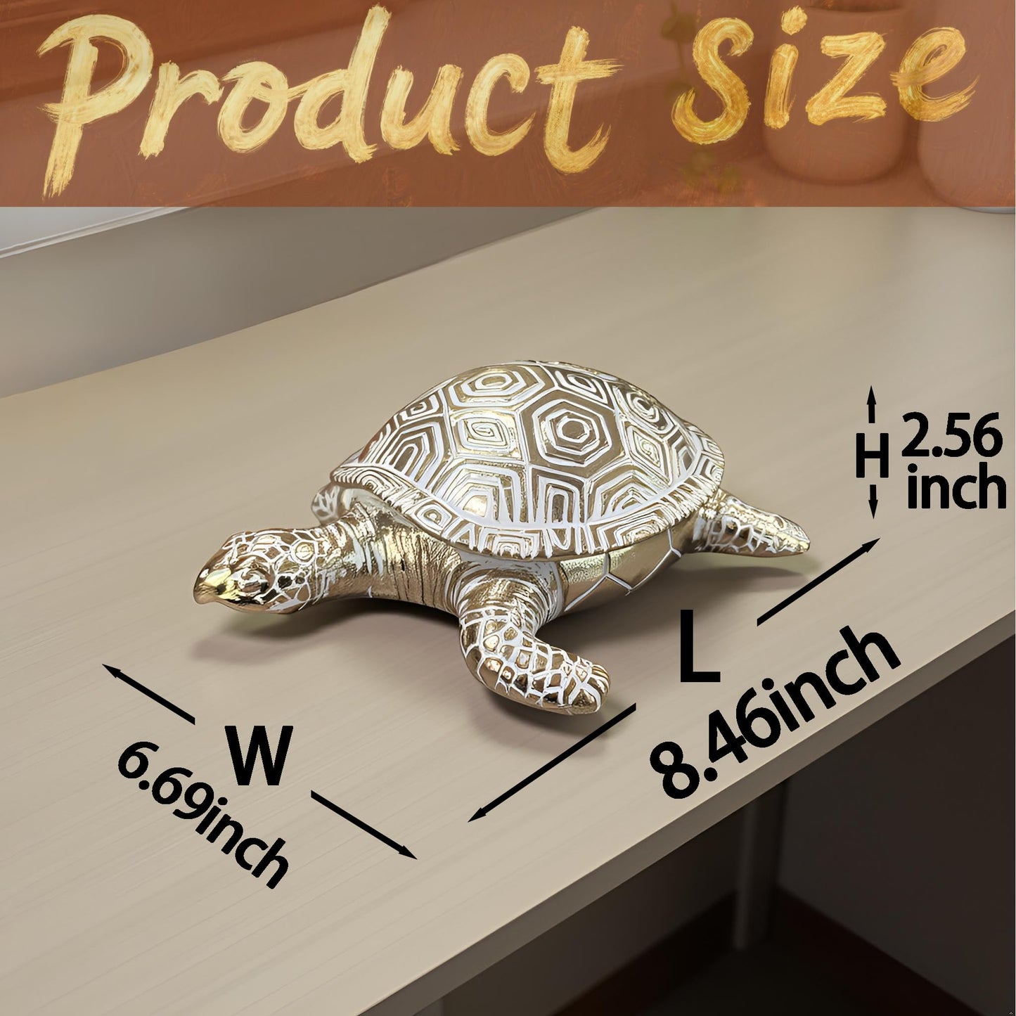 LAIKEARTS Modern Sea Turtle Decor Sculpture, Coastal Beach Decorations, Resin Statue, Decorations Applicable Home, Living Room, Bedroom, Office Desk Indoor (Golden)
