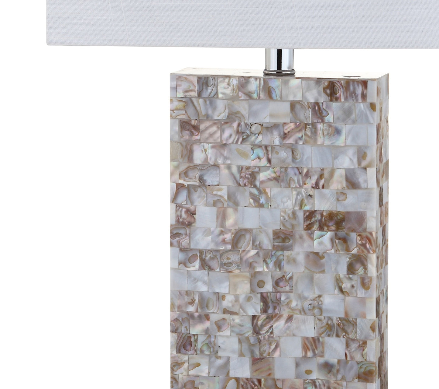 JONATHAN Y 29" Natural Seashell and Crystal Table Lamp, Coastal Mosaic Capiz Shell Bedside Lamp for Living Room Bedroom, White Linen Rectangle Shade, LED Bulb Included JYL1059A