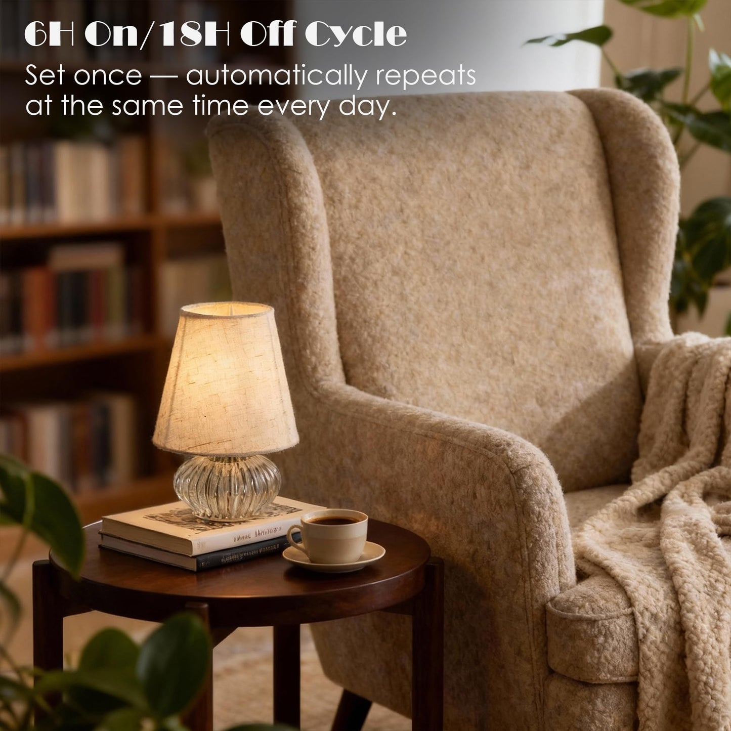 LUSHARBOR Battery Operated Lamp with Timer, Small Decorative Table Lamp with Linen Shade Cordless Ambient Accent Lamp for Bedroom Nightstand, Shelf & Living Room Decor -Tapered