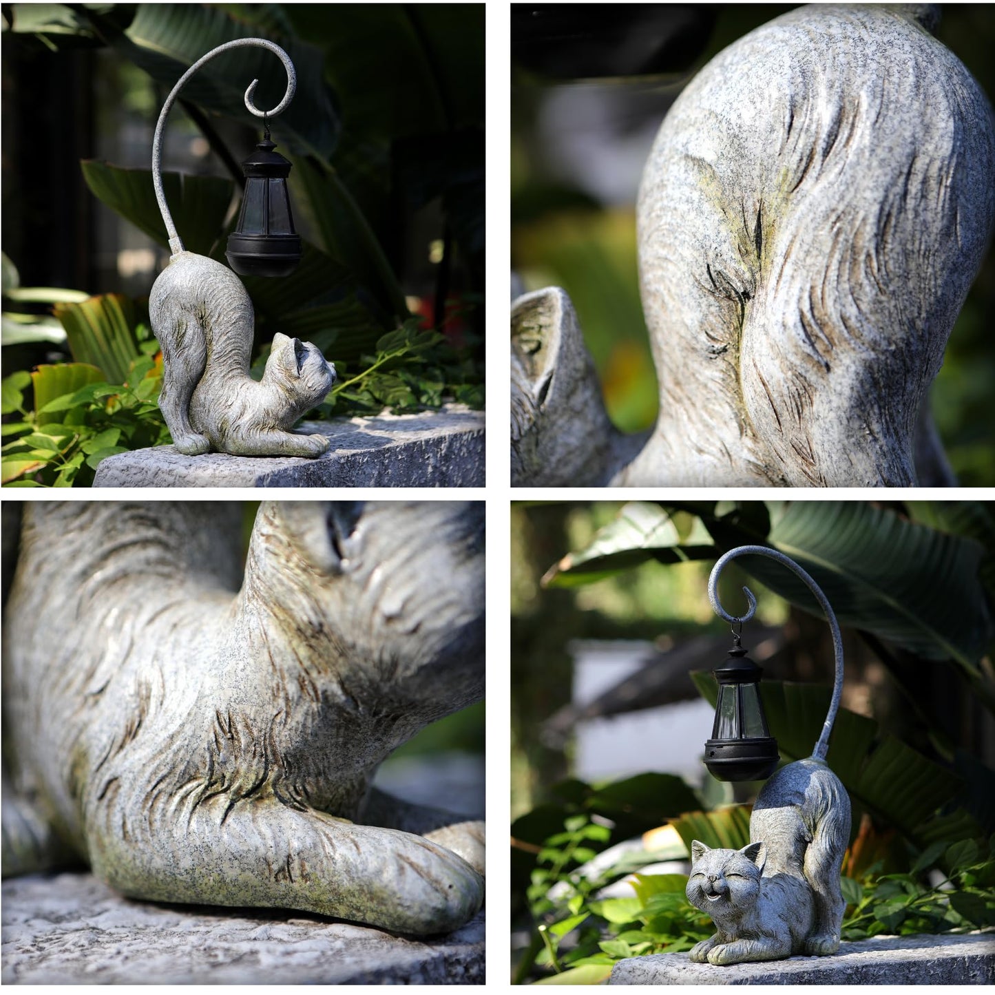 Hapyard Laughing Cat Figurine with Solar-Powered LED Light, 15.7 Inches Tall Marble, Perfect for Gift Garden Decor or Housewarming for Cat Lovers.